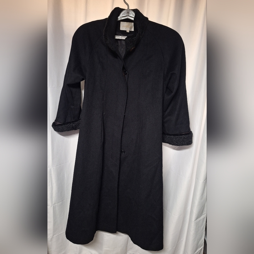 Vintage.ANDREA  Black Trench Coat Heavy Wool Coat